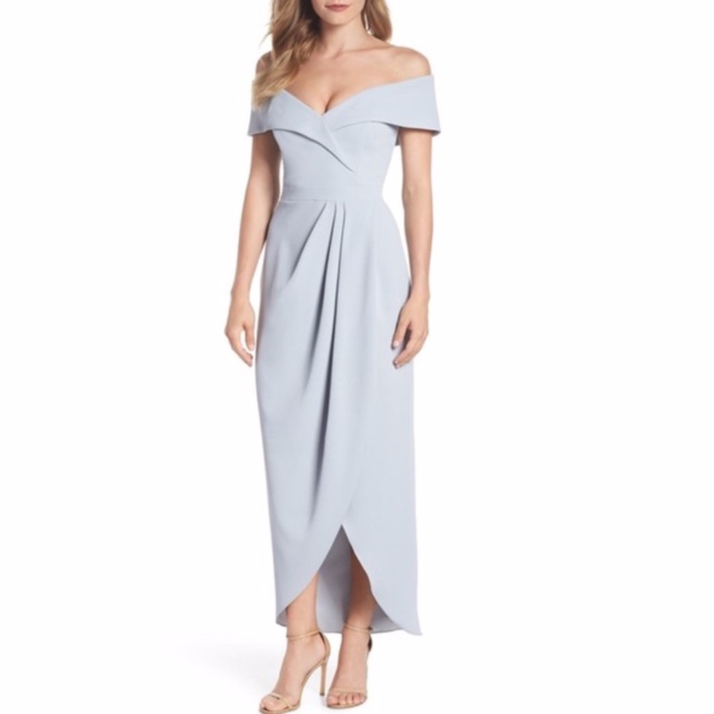 Off-the-Shoulder Strapless Light Blue Midi Dress